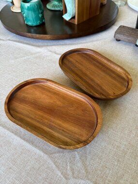 Oval Brown Bamboo Tray, Bathroom Accessories, Kitchen Wood Countertop Riser
